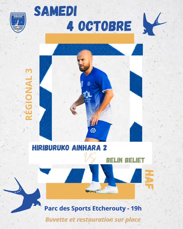 ⚽️ C'est l'affiche de ce samedi à Etxeruti 🔵⚪️
Nos Séniors R3 reçoivent @fcbelinbeliet
📅 samedi 4
⏰️ 19h
🌮 Restauration et buvette sur place
#AupaHiriburu #GoraGizonak