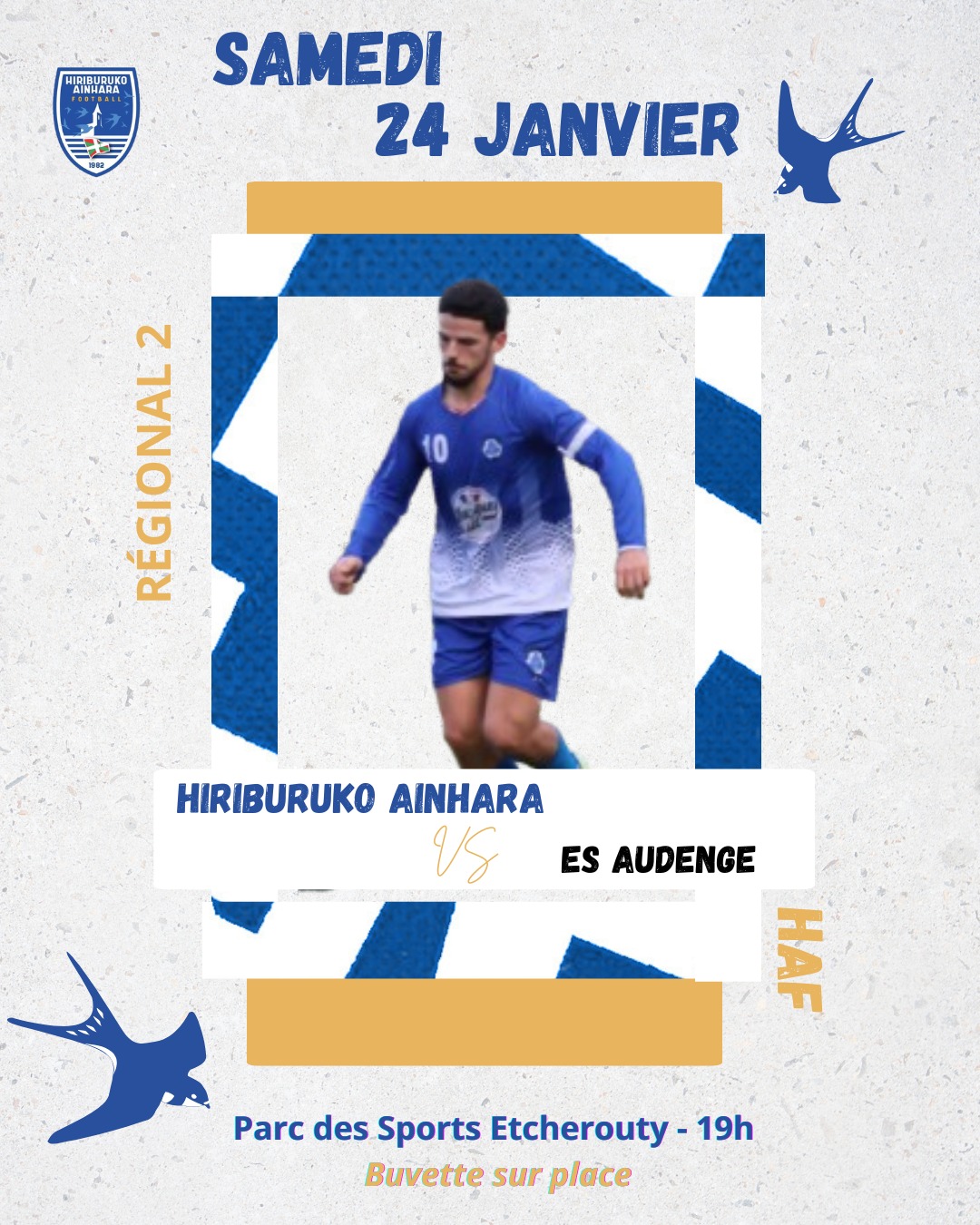 ⚽️ L'AFFICHE DU JOUR A ETXERRUTI
Nos Séniors Régionale 2 🔵⚪ reçoivent @es_audenge pour la 11e journée de championnat
Match important pour rester au contact des leaders. Ils ont besoin de vous !
⌚ 19h
🥪 Buvette et restauration sur place
#AupaHiriburu