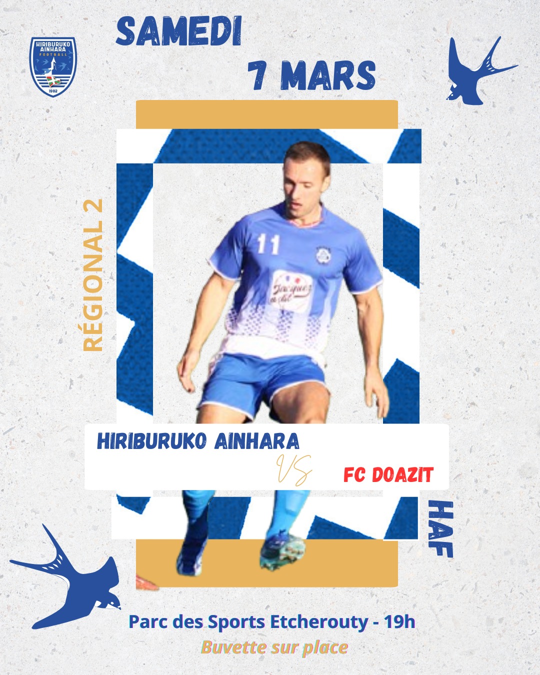 ⚽ C'est l'affiche du week-end à Etxeruti !
Nos Séniors R2 🔵⚪ reçoivent @fcdoazit dans un match important pour rester au contact des leaders
📆 samedi 7 mars
⌚ 19h
On vous attend nombreuses et nombreux pour les soutenir
#AupaHiriburu