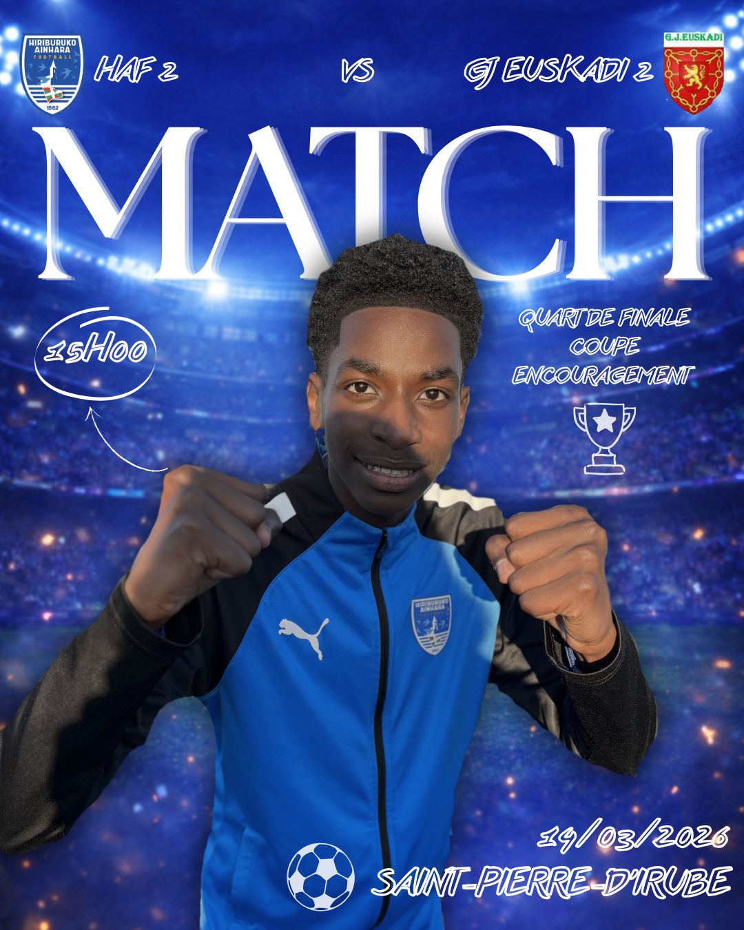 🏆 C'est l'affiche du week-end à Etxeruti !

Nos U17 🔵⚪ affrontent le GJ Euskadi, regroupement du @sa_mauleonfootball et du @fcgaraziofficiel en quart de finale de la Coupe Encouragement @districtfoot64 

📅 Samedi 14 mars
⌚ 15h

On vous attend nombreuses et nombreux pour pousser derrière nos jeunes face à nos valeureux advesaire pour franchir une nouvelle étape sur la #RoadtoEtxeruti et la grande finale du 14 mai

#AupaHiriburu #grandirensemble