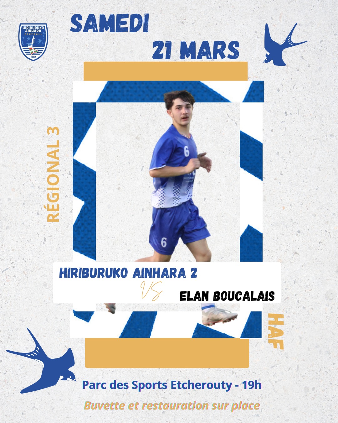 ⚽️ Un derby pour notre affiche du jour 🔵⚪
Nos Séniors R3 reçoivent Elan Boucalais Football dans un match important pour le maintien
On vous attend nombreuses et nombreux pour les soutenir
⌚ 19h
#AupaHiriburu