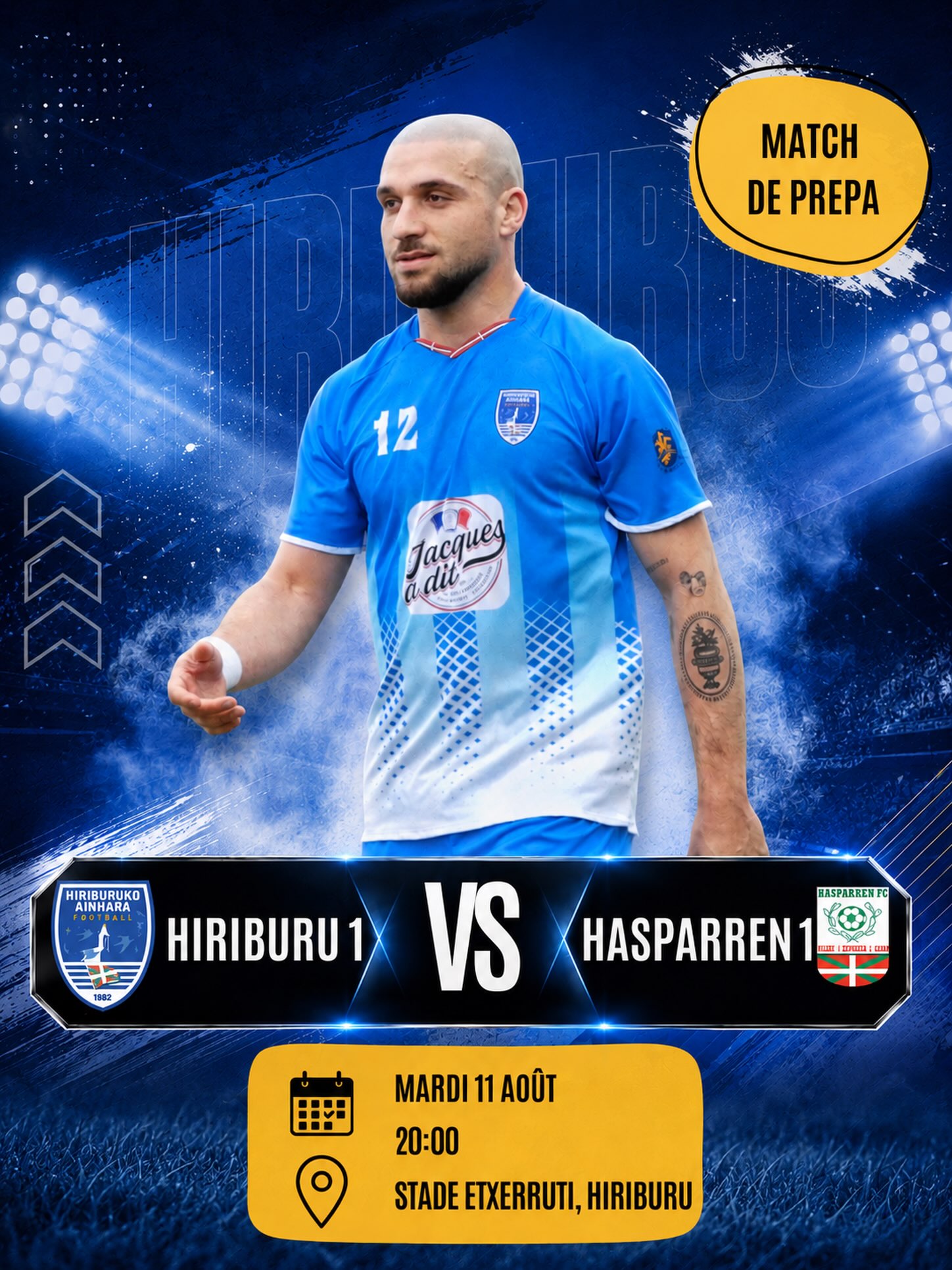 ⚽️ MATCH DE PRÉPARATION 🔵⚪️

Après une nouvelle semaine de préparation, place au terrain ! 💪🔥

Nos Seniors 1 affrontent Hasparren pour un nouveau match de préparation.

📅 Mardi 11 août
🕢 20h00
📍 Stade Etxerruti, Hiriburu

Un nouveau rendez-vous pour continuer à travailler, progresser et monter en puissance avant la reprise officielle. 💙🤍

Venez nombreux encourager nos joueurs ! 👊

AUPA HAF ! 🔵⚪️

#Hiriburu #AinharaFootball #MatchDePrepa