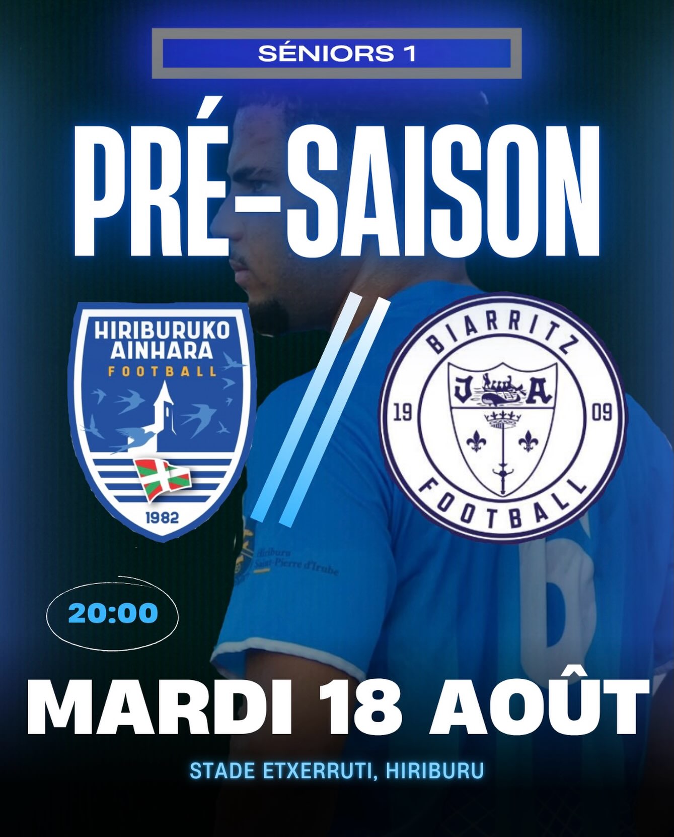 ⚽️ PRÉ-SAISON | SÉNIORS 1 🔵⚪️

Place à un nouveau match de préparation pour nos Séniors 1 ! 💪

📅 Mardi 18 août
🕗 20h00
⚔️ @jabiarritzfootball 
📍 Stade Etxerruti, Hiriburu

Nos seniors retrouvent le terrain pour poursuivre leur préparation avant la reprise du championnat. 🔥

On vous attend nombreux au bord du terrain pour les encourager ! 💙🤍

AUPA HIRIBURU 🔵⚪️

#Hiriburu #HiribukukoAinhara #PréSaison #seniors1
