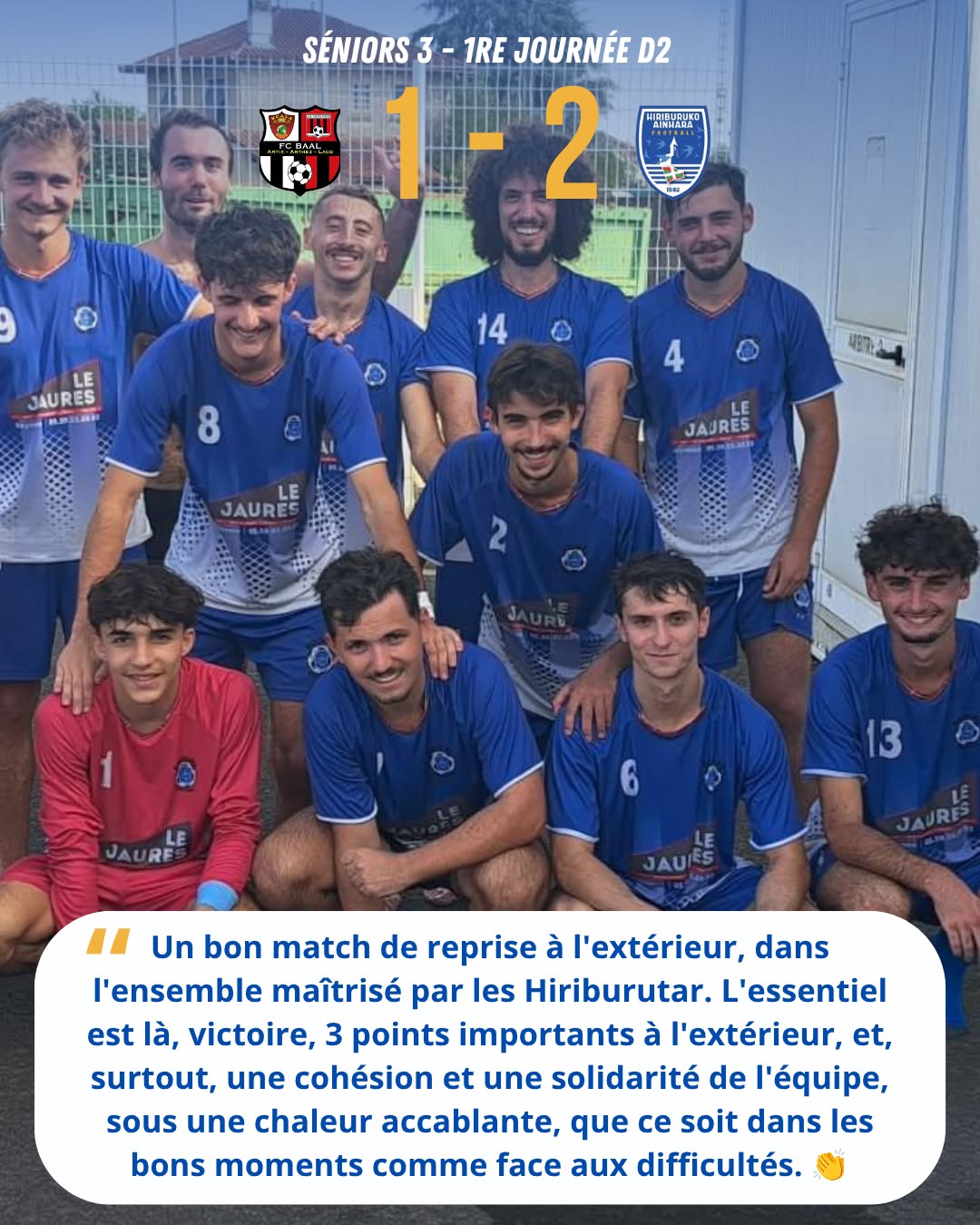 💬 Avec la 1re journée de championnats, c'est le retour cette semaine des déclas de nos staffs. 
Zoom ce mardi sur la victoire de nos Séniors 3 chez le @fcbaal64 avec l'analyse de coach @riko64990 
👏 Bravo les garçons, on continue comme ça

#AupaHiriburu #elgarrekin  #football