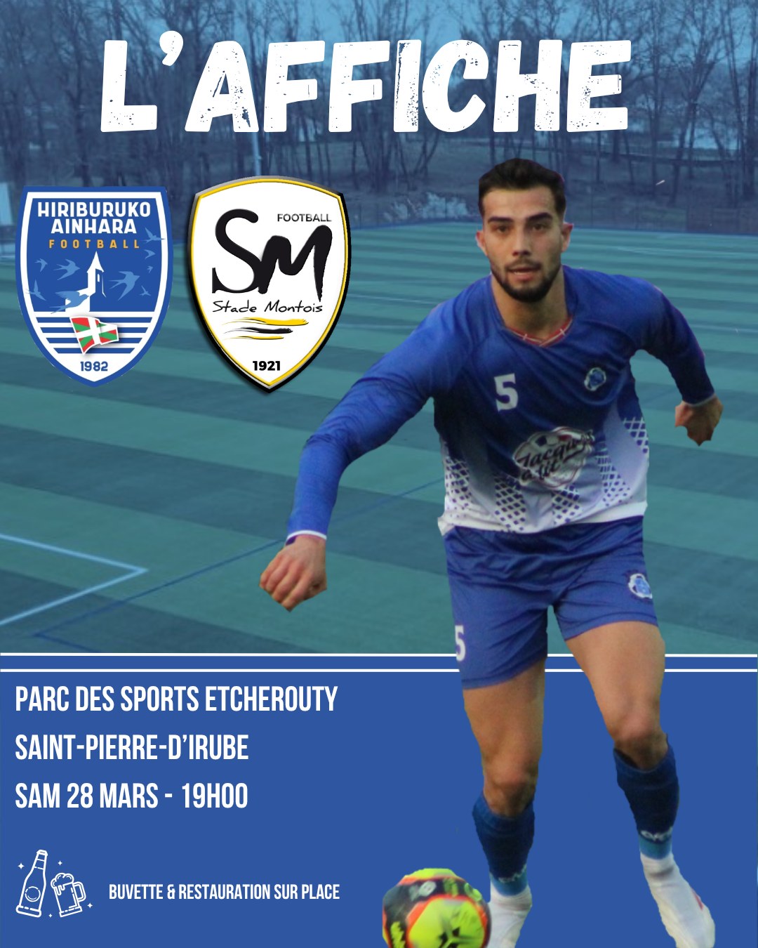 ⚽️ C'est l'affiche du week-end à Etxerruti
Venez nombreuses et nombreux soutenir nos 🔵⚪ dans le choc de Régionale 2 avec en jeu la place de leader
📆 samedi 28 mars
🆚 @stademontoisfootball 
⌚ 19h

#AupaHiriburu