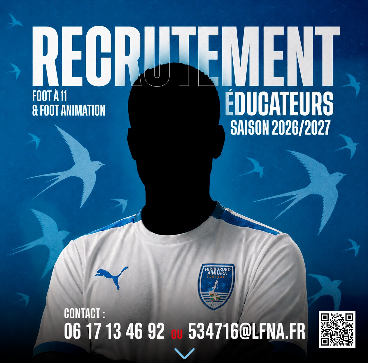 🚨 Le HAF recrute des éducateurs pour la saison 2026/2027

Afin de renforcer nos staffs 🔵⚪ et d'accompagner le développement sportif de nos équipes, Hiriburuko Ainhara Football ouvre les candidatures à celles et ceux qui voudraient nous rejoindre pour transmettre leur passion et nos valeurs que ce soit auprès :

⚽ de l'école de foot (foot à 5 des U6 aux U9)
⚽️ de la préformation (foot à 8 des U10 aux U13)
⚽️ de la formation (foot à 11 des U14 aux U18, niveaux ligue et district)
⚽️ des féminines (U15 et Séniors à 11)

Le HAF propose des formations internes tout au long de l'année et accompagne les volontaires pour passer des certificats et des diplômes fédéraux. 

REJOINS-NOUS
👉  https://urls.fr/sWPyQj

#AupaHiriburu #grandirensemble
